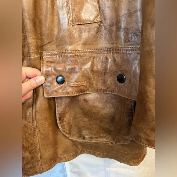 Barbour Men's Tan Leather Field Jacket vintage - Picture 3 of 15
